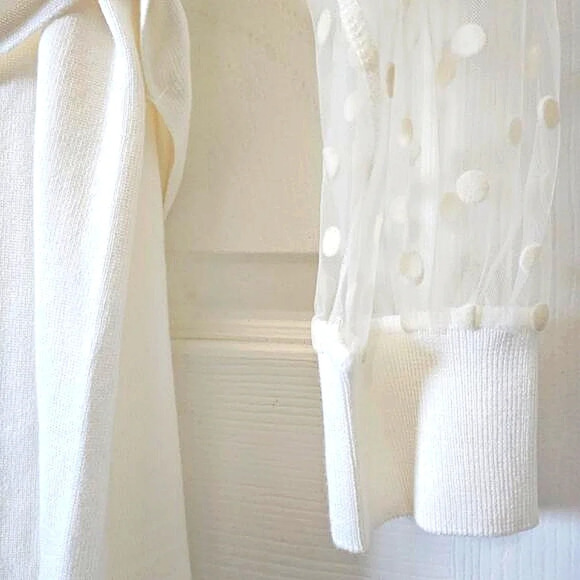 NWT Madison & Hudson Off White Sweater Dress, Size Petite Large Sheer Polka Dots - Picture 7 of 11